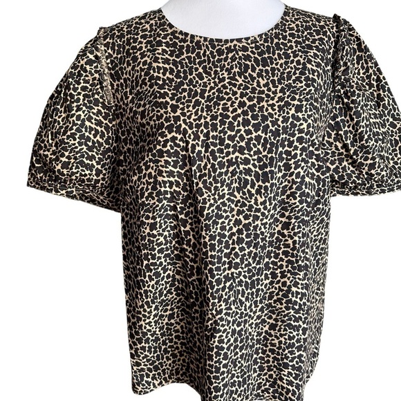 J. CREW Leopard Print Poplin Short Puff Sleeve Crisp Animal Cheetah Size Large - Picture 4 of 17